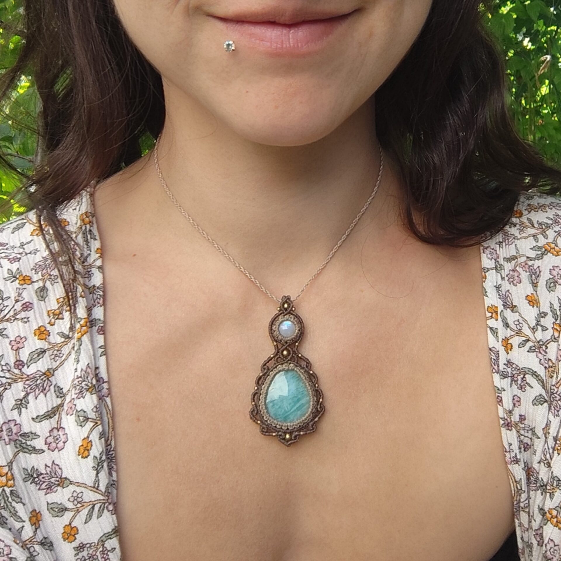 Amazonit + Mondstein Halskette – Bild 2